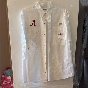Columbia White Casual Button Down Shirt with Embroidered Details